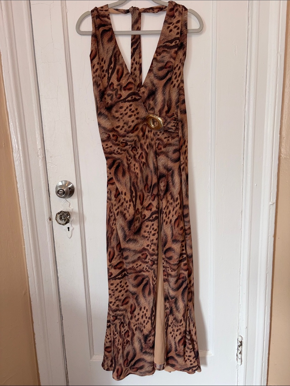 Runaway The Label Marbella Halter Maxi Dress in Mendez Brown-XL
